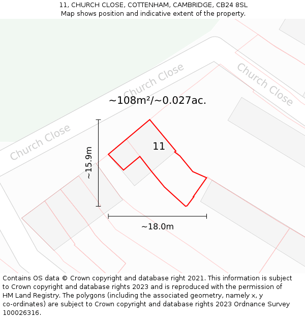 11, CHURCH CLOSE, COTTENHAM, CAMBRIDGE, CB24 8SL: Plot and title map
