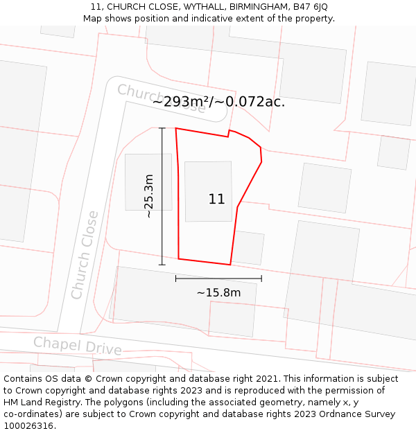 11, CHURCH CLOSE, WYTHALL, BIRMINGHAM, B47 6JQ: Plot and title map