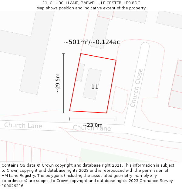 11, CHURCH LANE, BARWELL, LEICESTER, LE9 8DG: Plot and title map