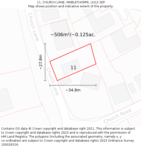 11, CHURCH LANE, MABLETHORPE, LN12 2EP: Plot and title map