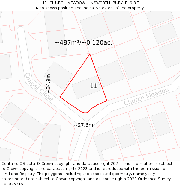 11, CHURCH MEADOW, UNSWORTH, BURY, BL9 8JF: Plot and title map