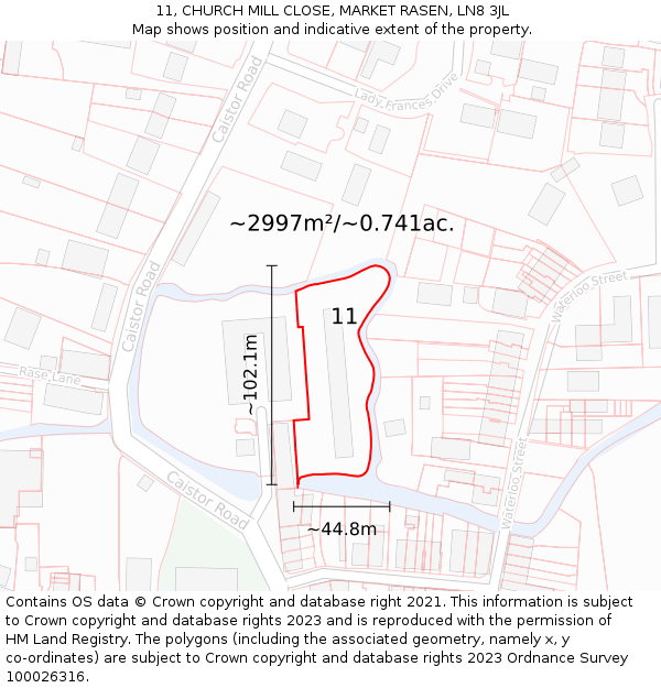 11, CHURCH MILL CLOSE, MARKET RASEN, LN8 3JL: Plot and title map