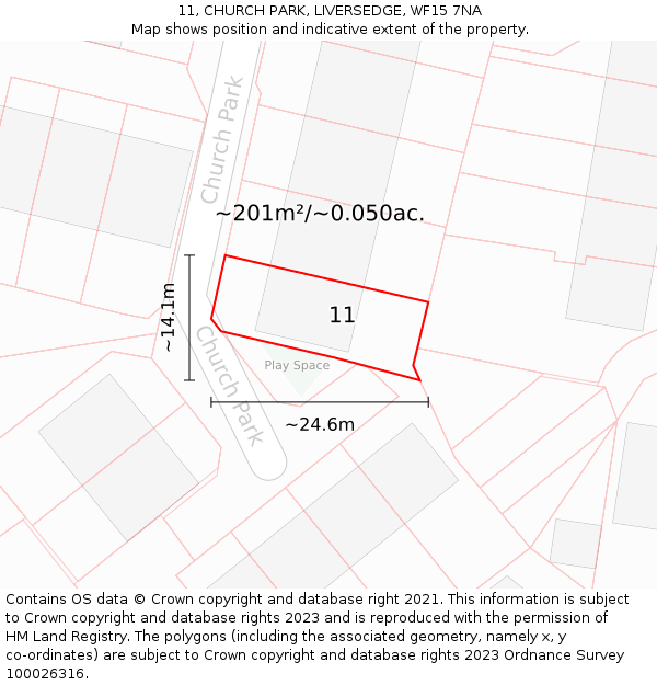 11, CHURCH PARK, LIVERSEDGE, WF15 7NA: Plot and title map