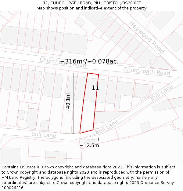 11, CHURCH PATH ROAD, PILL, BRISTOL, BS20 0EE: Plot and title map