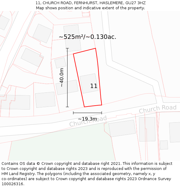 11, CHURCH ROAD, FERNHURST, HASLEMERE, GU27 3HZ: Plot and title map