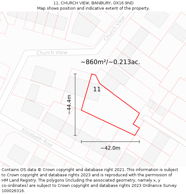 11, CHURCH VIEW, BANBURY, OX16 9ND: Plot and title map