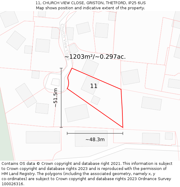 11, CHURCH VIEW CLOSE, GRISTON, THETFORD, IP25 6US: Plot and title map