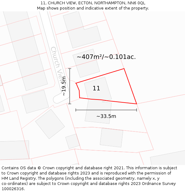 11, CHURCH VIEW, ECTON, NORTHAMPTON, NN6 0QL: Plot and title map