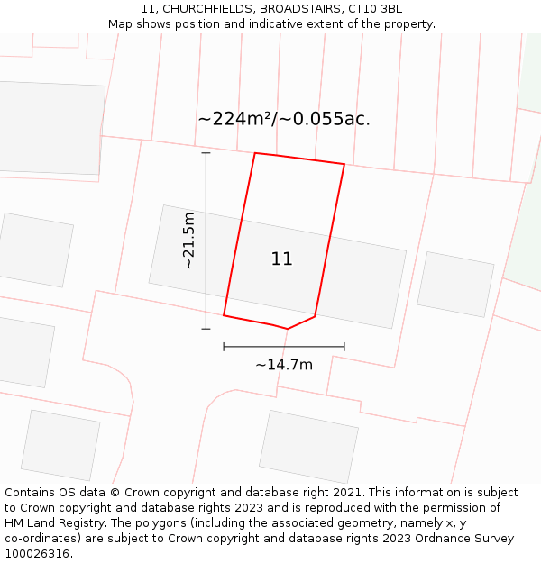 11, CHURCHFIELDS, BROADSTAIRS, CT10 3BL: Plot and title map
