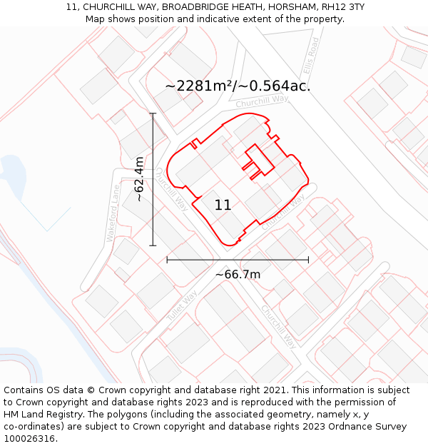 11, CHURCHILL WAY, BROADBRIDGE HEATH, HORSHAM, RH12 3TY: Plot and title map