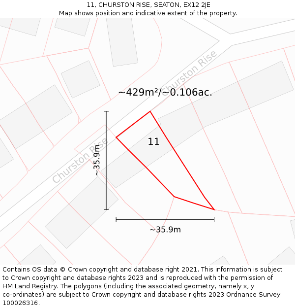11, CHURSTON RISE, SEATON, EX12 2JE: Plot and title map