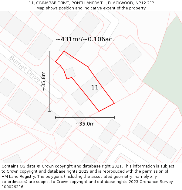 11, CINNABAR DRIVE, PONTLLANFRAITH, BLACKWOOD, NP12 2FP: Plot and title map