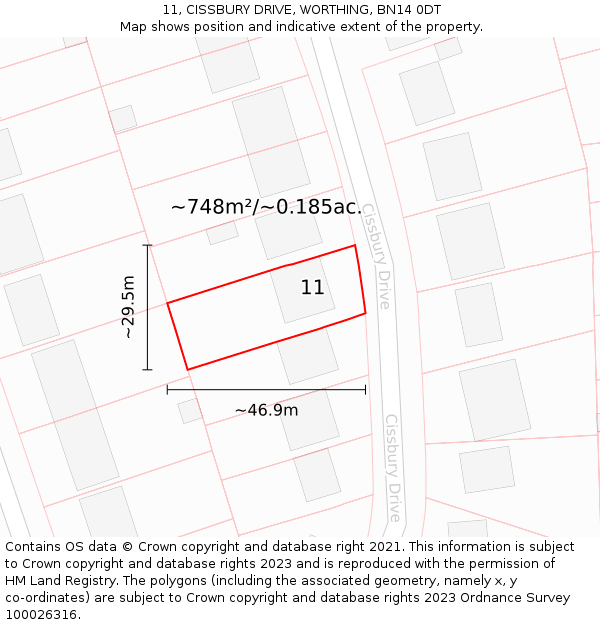 11, CISSBURY DRIVE, WORTHING, BN14 0DT: Plot and title map