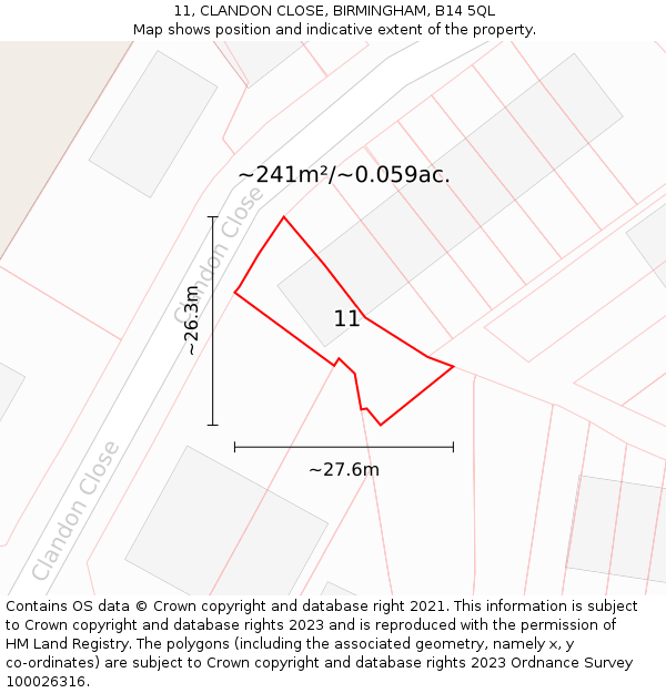 11, CLANDON CLOSE, BIRMINGHAM, B14 5QL: Plot and title map