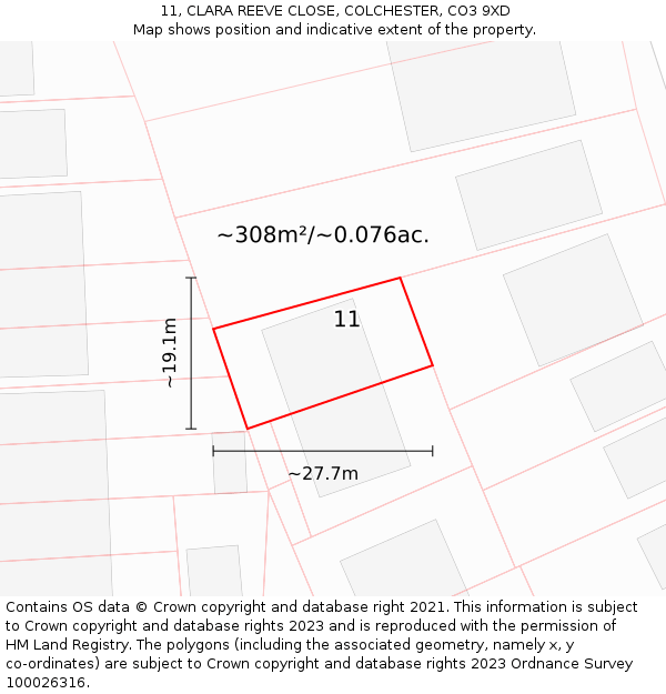11, CLARA REEVE CLOSE, COLCHESTER, CO3 9XD: Plot and title map