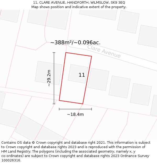 11, CLARE AVENUE, HANDFORTH, WILMSLOW, SK9 3EQ: Plot and title map
