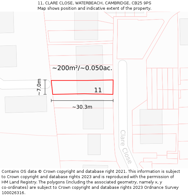 11, CLARE CLOSE, WATERBEACH, CAMBRIDGE, CB25 9PS: Plot and title map
