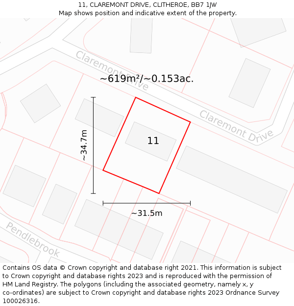 11, CLAREMONT DRIVE, CLITHEROE, BB7 1JW: Plot and title map