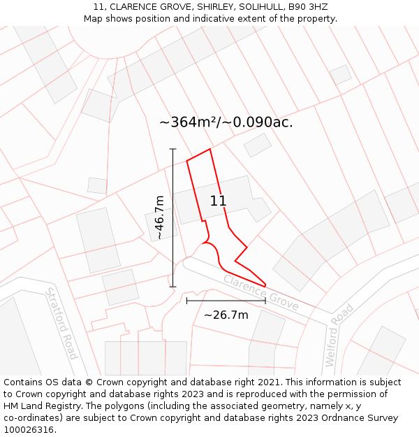 11, CLARENCE GROVE, SHIRLEY, SOLIHULL, B90 3HZ: Plot and title map