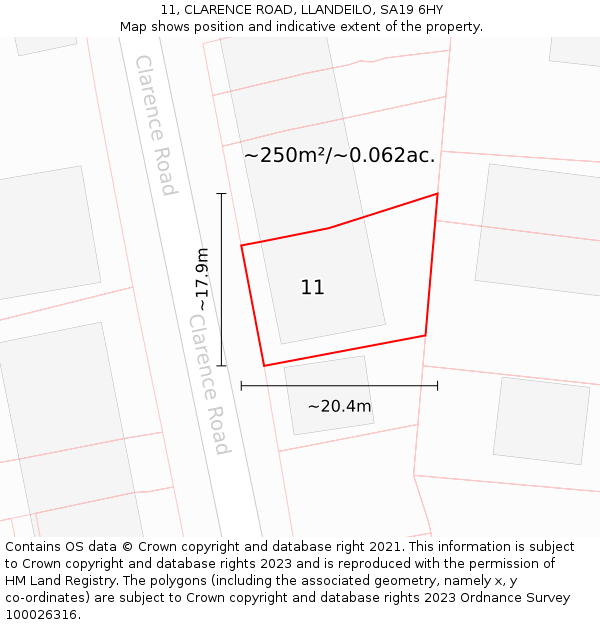 11, CLARENCE ROAD, LLANDEILO, SA19 6HY: Plot and title map