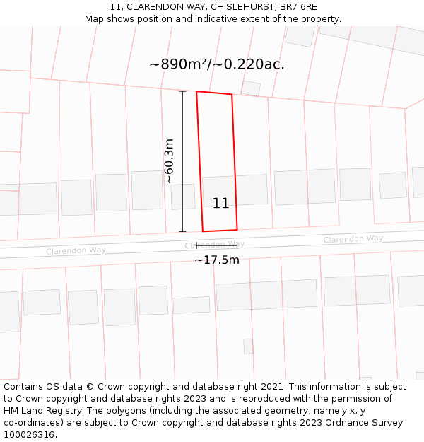 11, CLARENDON WAY, CHISLEHURST, BR7 6RE: Plot and title map