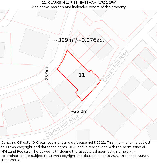 11, CLARKS HILL RISE, EVESHAM, WR11 2FW: Plot and title map
