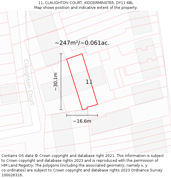 11, CLAUGHTON COURT, KIDDERMINSTER, DY11 6BL: Plot and title map