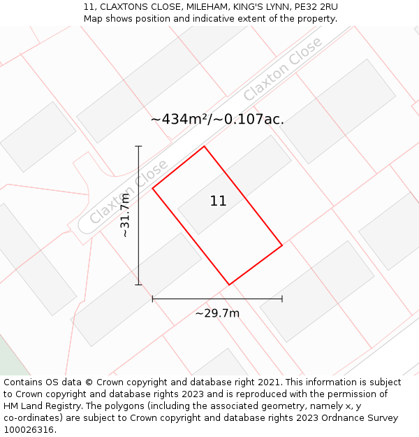 11, CLAXTONS CLOSE, MILEHAM, KING'S LYNN, PE32 2RU: Plot and title map
