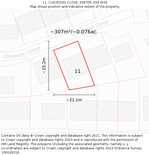 11, CLEVEDON CLOSE, EXETER, EX4 6HQ: Plot and title map
