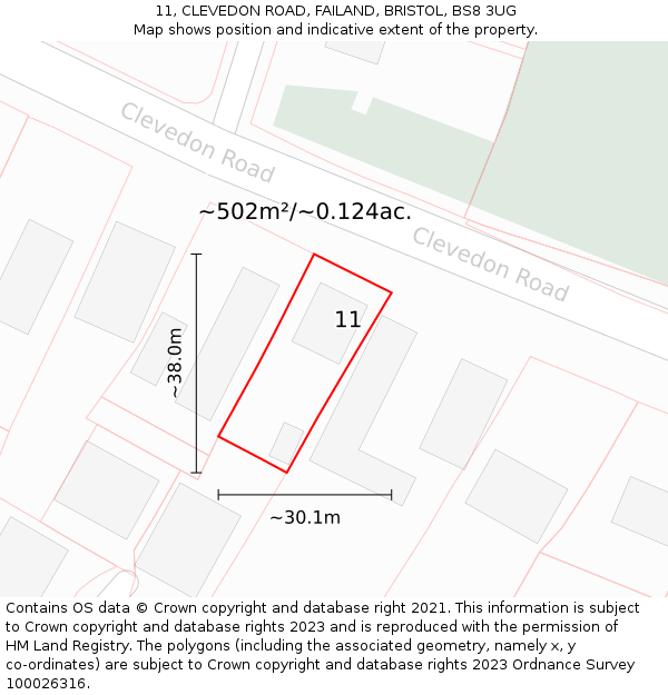 11, CLEVEDON ROAD, FAILAND, BRISTOL, BS8 3UG: Plot and title map