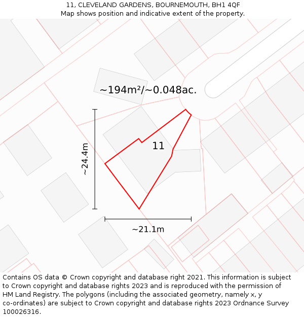 11, CLEVELAND GARDENS, BOURNEMOUTH, BH1 4QF: Plot and title map