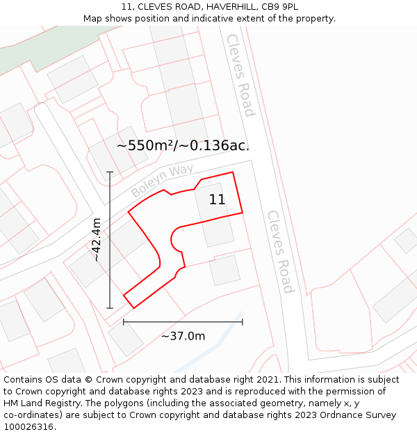 11, CLEVES ROAD, HAVERHILL, CB9 9PL: Plot and title map