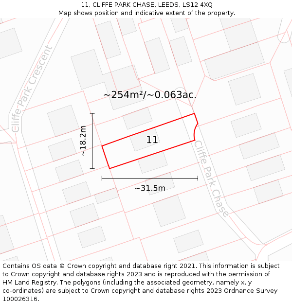 11, CLIFFE PARK CHASE, LEEDS, LS12 4XQ: Plot and title map