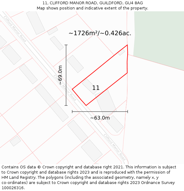 11, CLIFFORD MANOR ROAD, GUILDFORD, GU4 8AG: Plot and title map