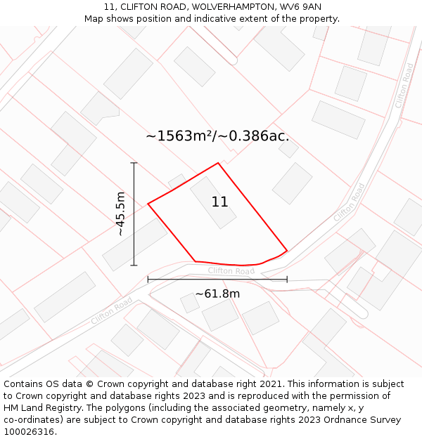11, CLIFTON ROAD, WOLVERHAMPTON, WV6 9AN: Plot and title map