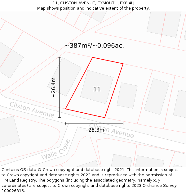 11, CLISTON AVENUE, EXMOUTH, EX8 4LJ: Plot and title map