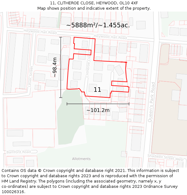 11, CLITHEROE CLOSE, HEYWOOD, OL10 4XF: Plot and title map