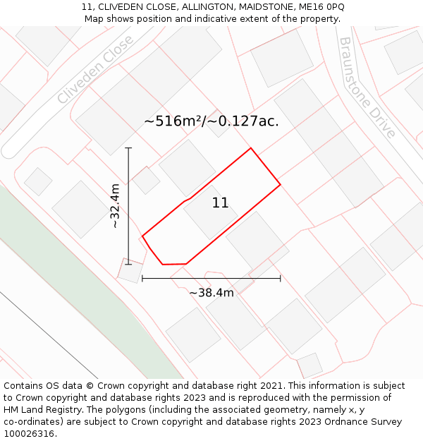 11, CLIVEDEN CLOSE, ALLINGTON, MAIDSTONE, ME16 0PQ: Plot and title map