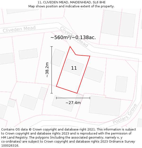 11, CLIVEDEN MEAD, MAIDENHEAD, SL6 8HE: Plot and title map