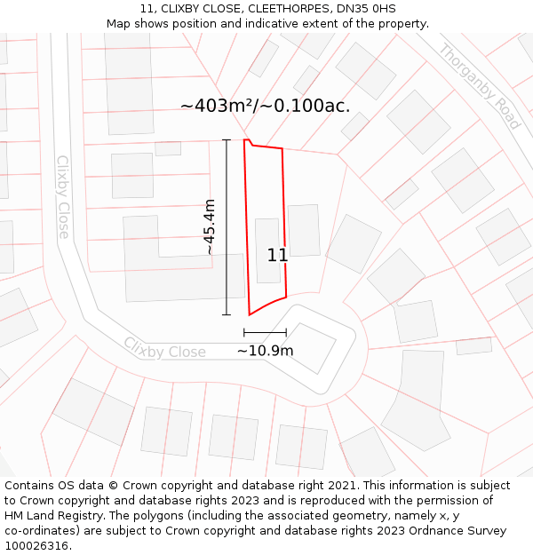 11, CLIXBY CLOSE, CLEETHORPES, DN35 0HS: Plot and title map