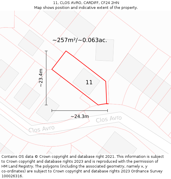 11, CLOS AVRO, CARDIFF, CF24 2HN: Plot and title map