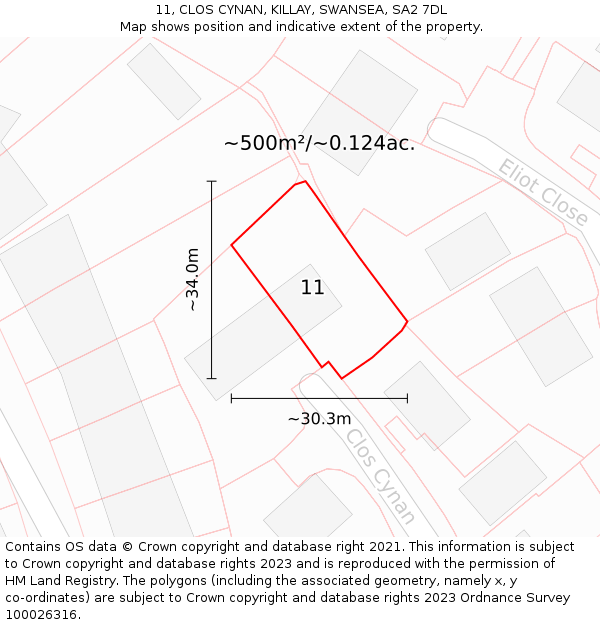 11, CLOS CYNAN, KILLAY, SWANSEA, SA2 7DL: Plot and title map