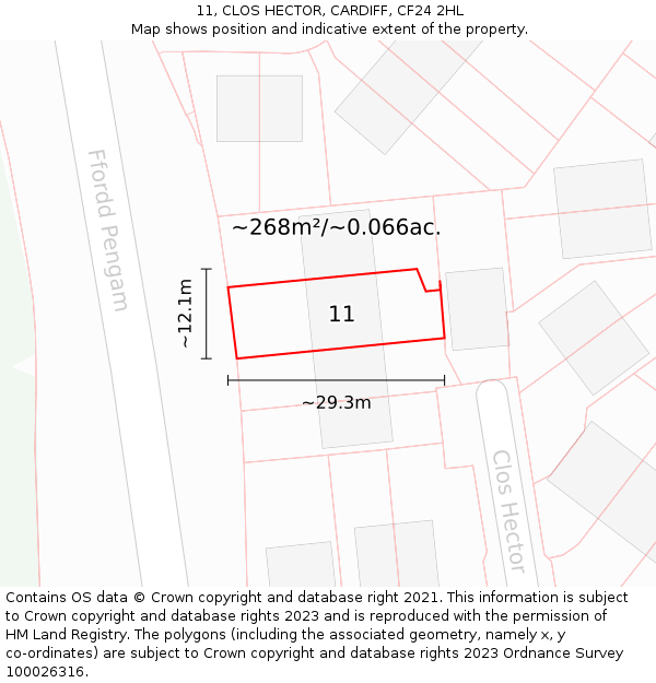 11, CLOS HECTOR, CARDIFF, CF24 2HL: Plot and title map