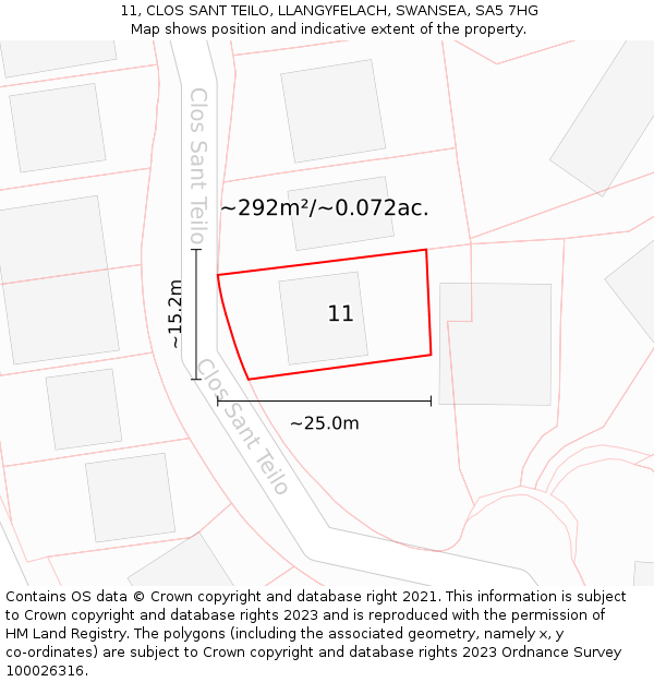 11, CLOS SANT TEILO, LLANGYFELACH, SWANSEA, SA5 7HG: Plot and title map