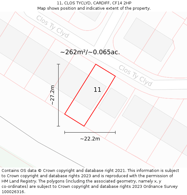 11, CLOS TYCLYD, CARDIFF, CF14 2HP: Plot and title map