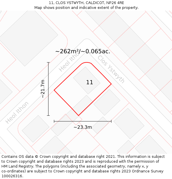 11, CLOS YSTWYTH, CALDICOT, NP26 4RE: Plot and title map