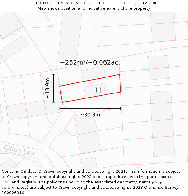 11, CLOUD LEA, MOUNTSORREL, LOUGHBOROUGH, LE12 7DX: Plot and title map