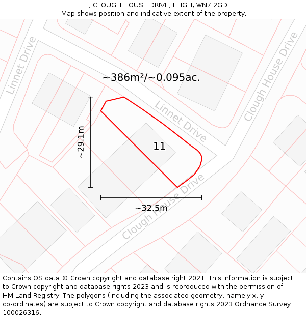 11, CLOUGH HOUSE DRIVE, LEIGH, WN7 2GD: Plot and title map