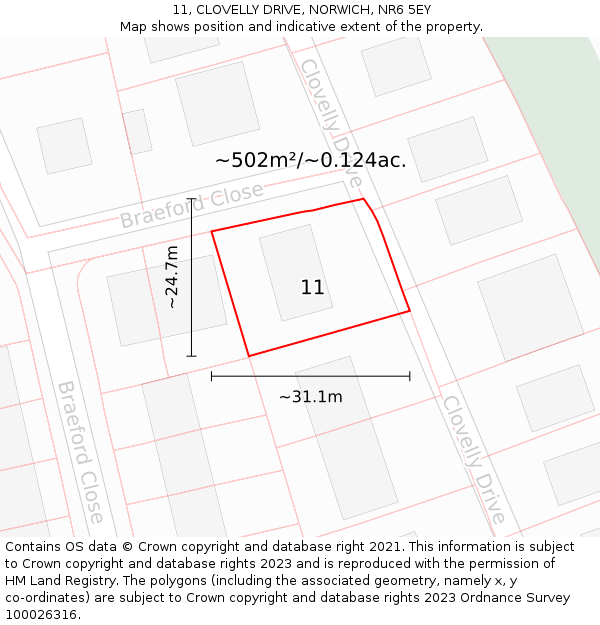 11, CLOVELLY DRIVE, NORWICH, NR6 5EY: Plot and title map