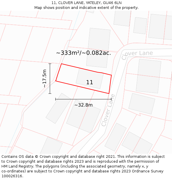 11, CLOVER LANE, YATELEY, GU46 6LN: Plot and title map
